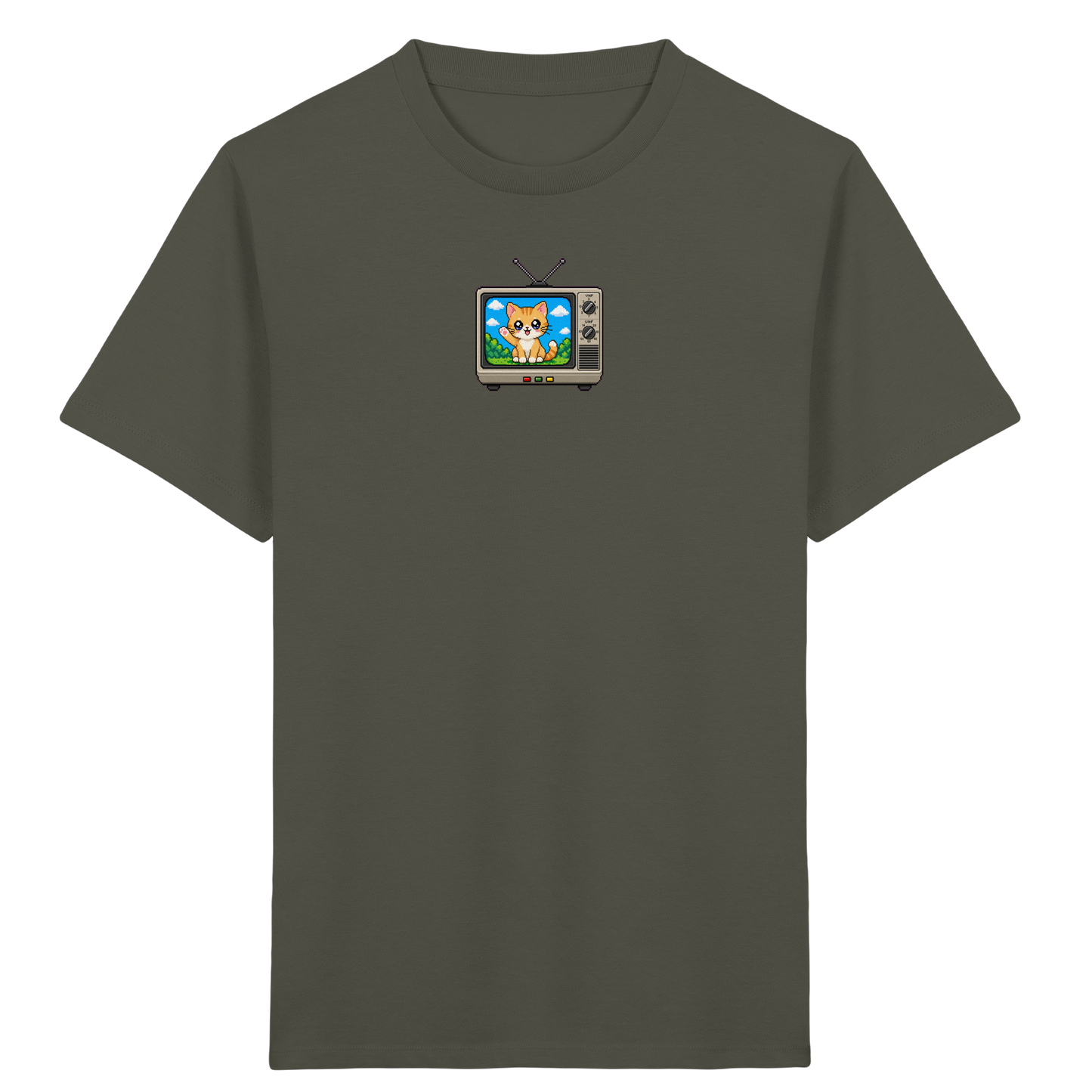 Pixel Katze im Retro Fernseher T-Shirt - Kinder Bio T-Shirt
