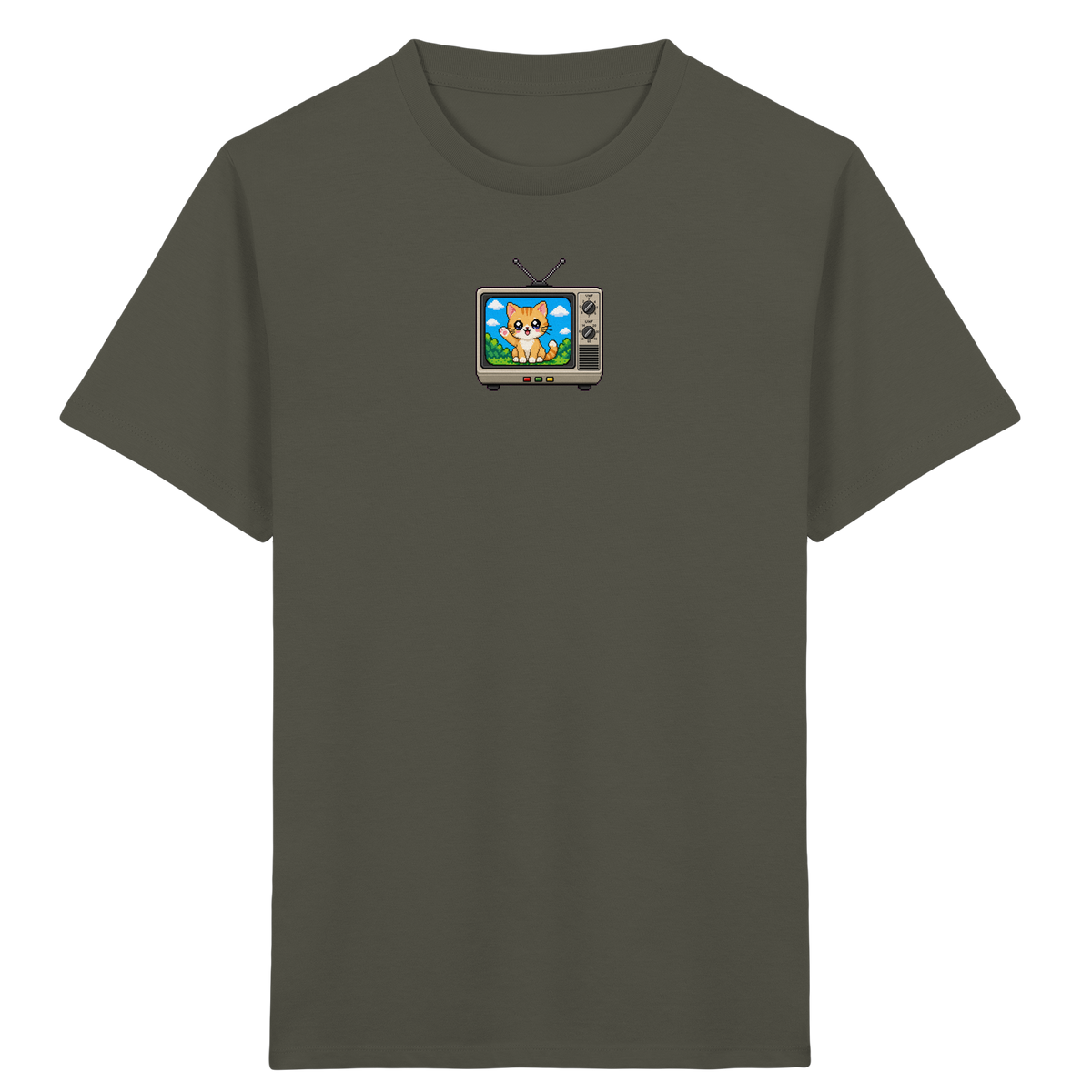 Pixel Katze im Retro Fernseher T-Shirt - Kinder Bio T-Shirt