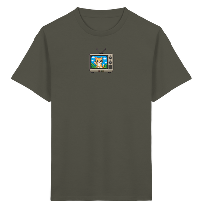 Pixel Katze im Retro Fernseher T-Shirt - Kinder Bio T-Shirt