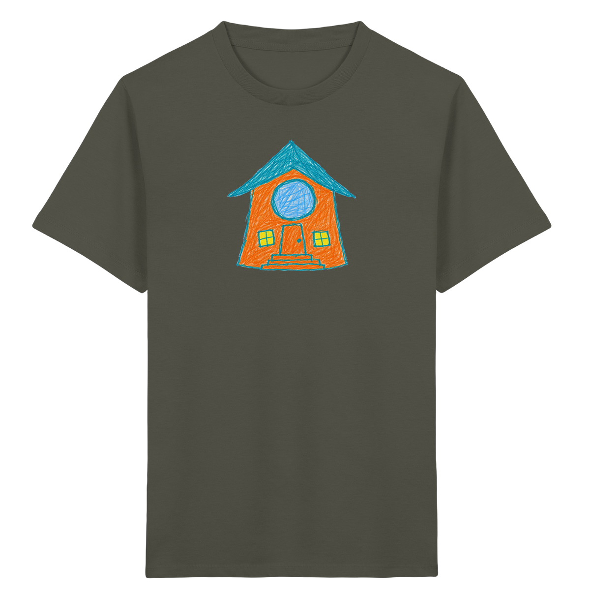Orangefarbenes Rundfensterhaus für Kinder - Kinder Bio T-Shirt