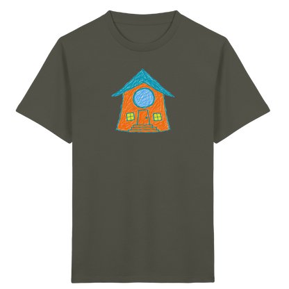 Orangefarbenes Rundfensterhaus für Kinder - Kinder Bio T-Shirt
