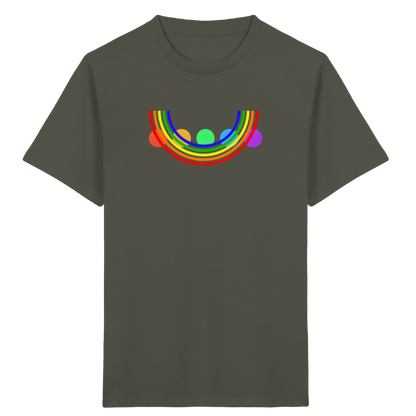 Kinder-T-Shirt mit Regenbogen über bunten Kreisen