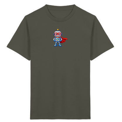 Pixel-Roboter Superhelden-Shirt: Freundliches Design - Kinder Bio T-Shirt Vorderseite