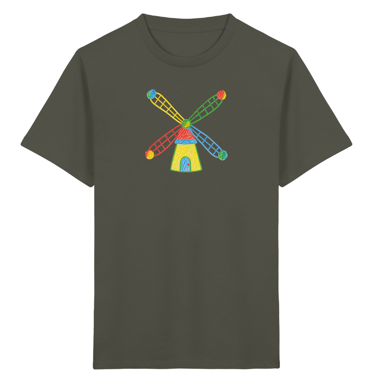 Bunte Windmühle mit Farbpunkten - Kinder Bio T-Shirt