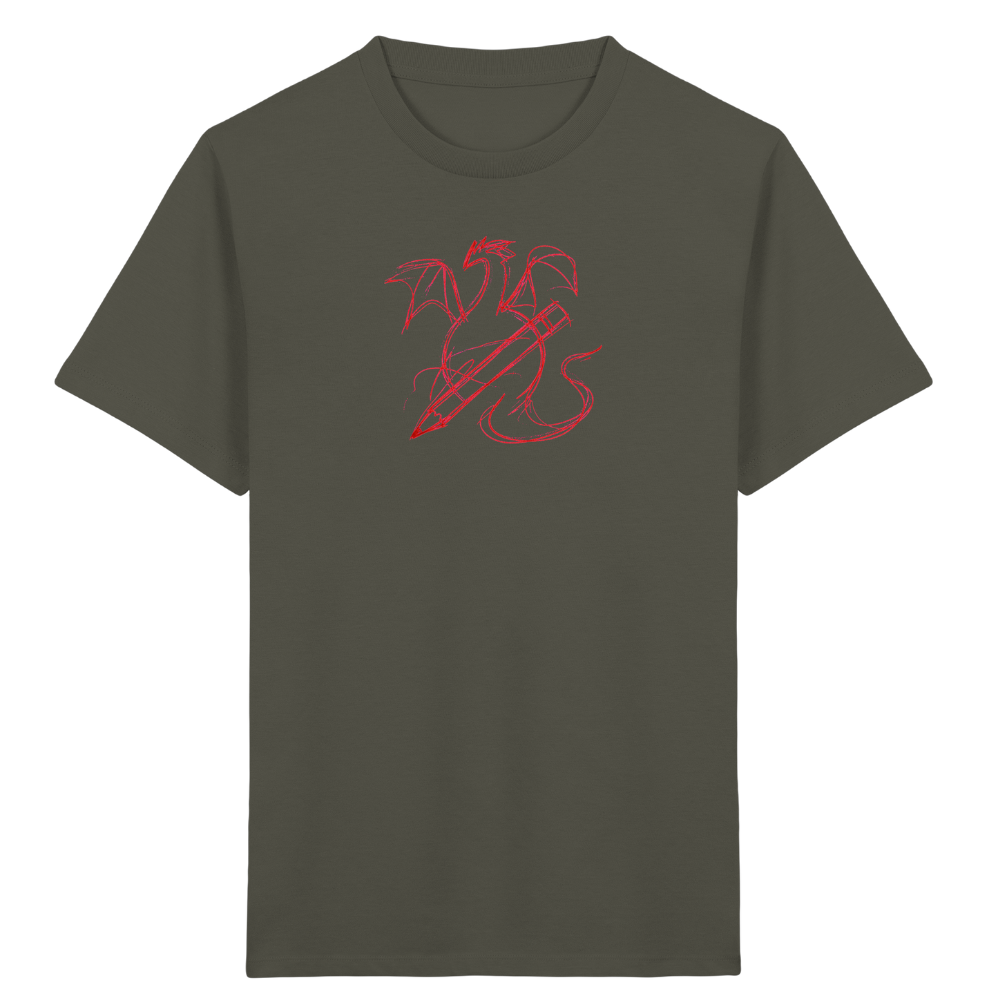 Ziegelroter Krakeldrache mit Bleistift - Kinder Bio T-Shirt