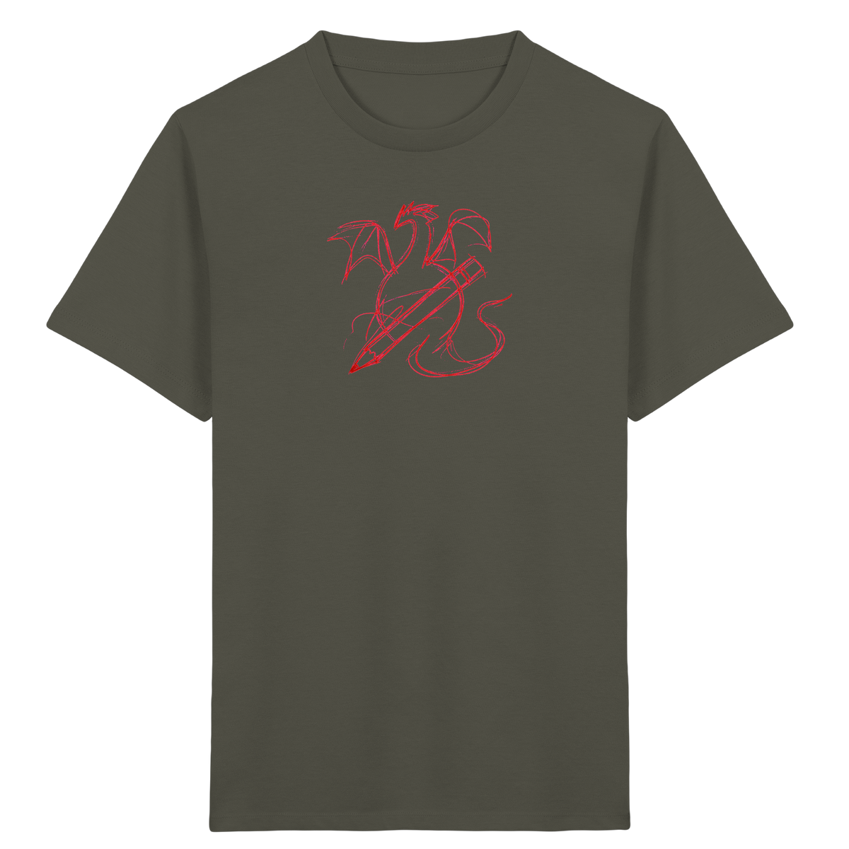 Ziegelroter Krakeldrache mit Bleistift - Kinder Bio T-Shirt