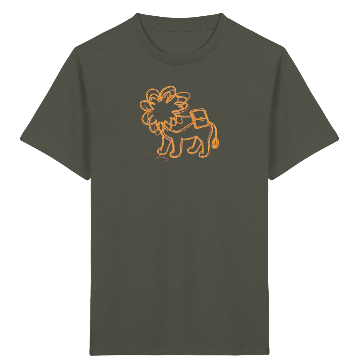 Senfgelber Krakellöwe mit Ranzen - Kinder Bio T-Shirt
