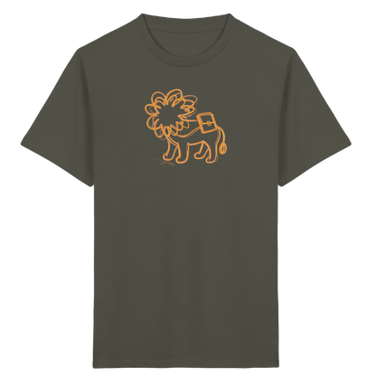 Senfgelber Krakellöwe mit Ranzen - Kinder Bio T-Shirt