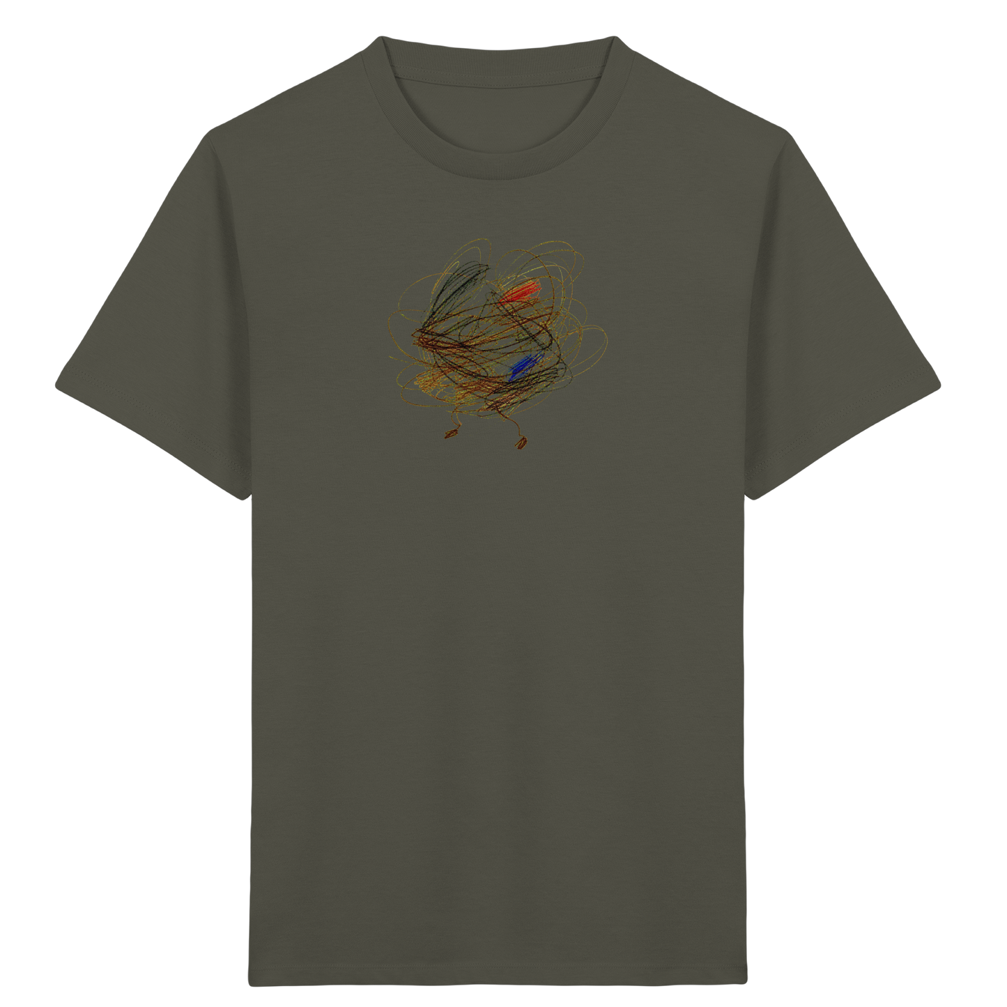 Khakifarbenes Kinder Bio T-Shirt mit abstraktem Vogel-Motiv