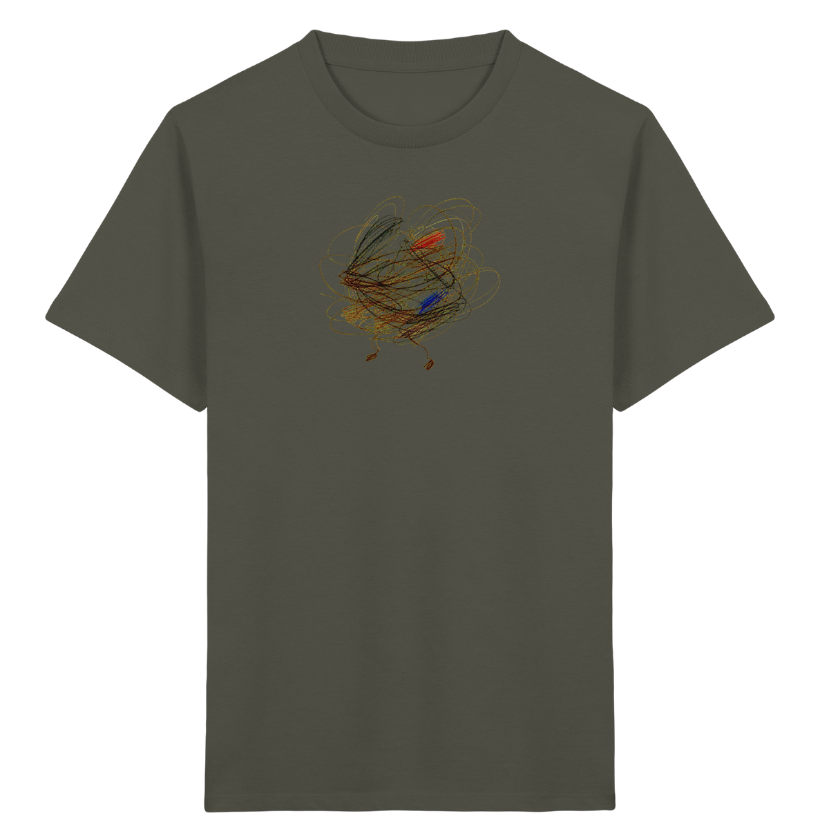 Khakifarbenes Kinder Bio T-Shirt mit abstraktem Vogel-Motiv