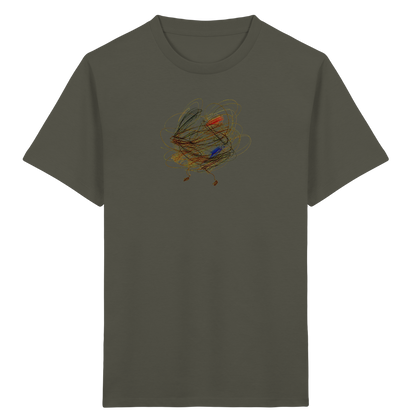 Khakifarbenes Kinder Bio T-Shirt mit abstraktem Vogel-Motiv