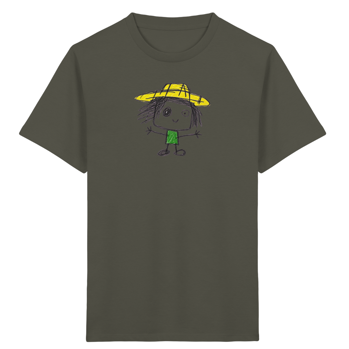 Kritzelkopf mit gelbem Strohhut - Kinder Bio T-Shirt