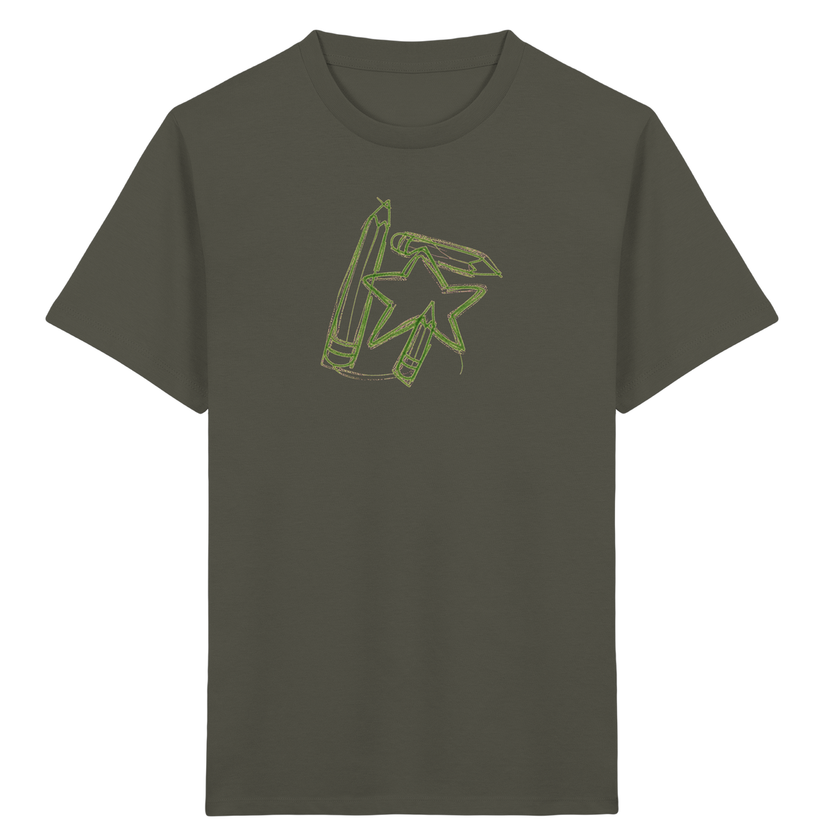 Grüne Stiftefamilie mit Mutstern - Kinder Bio T-Shirt