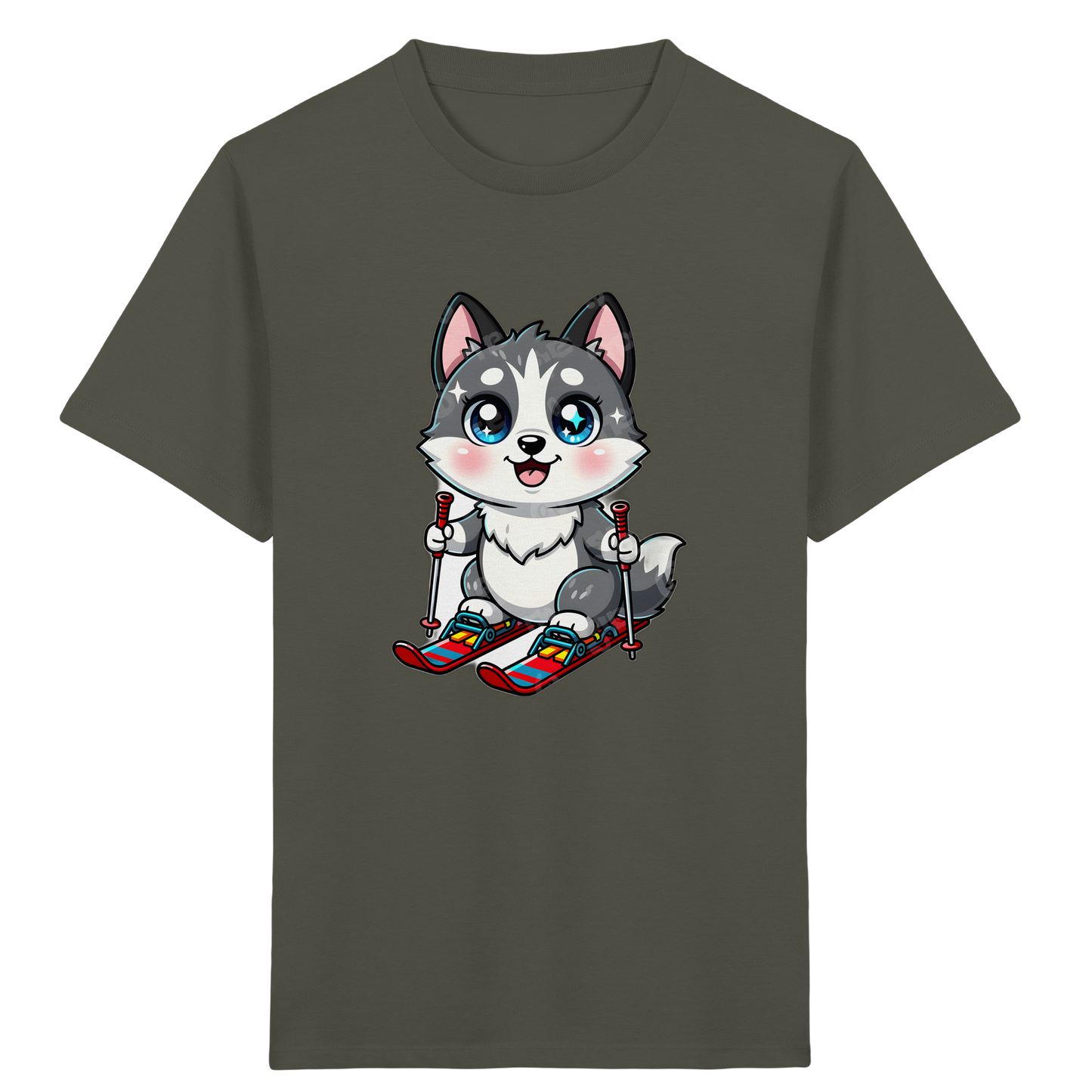 Husky Welpe auf Skiern T-Shirt