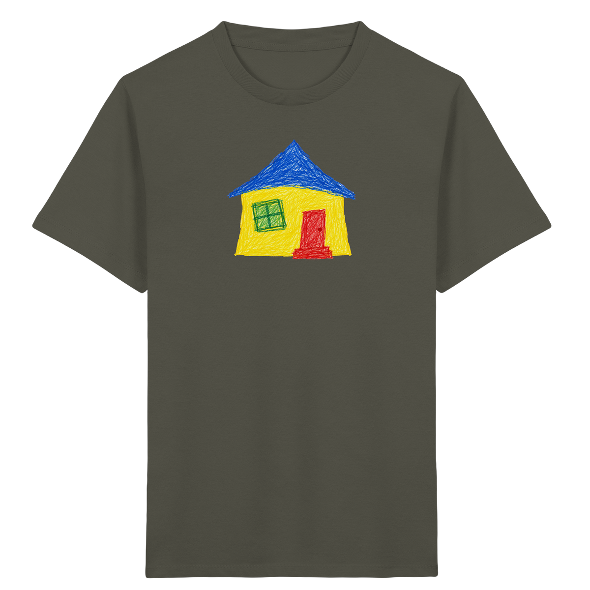 Gelbblaues Haus Kinderzeichnung - Kinder Bio T-Shirt