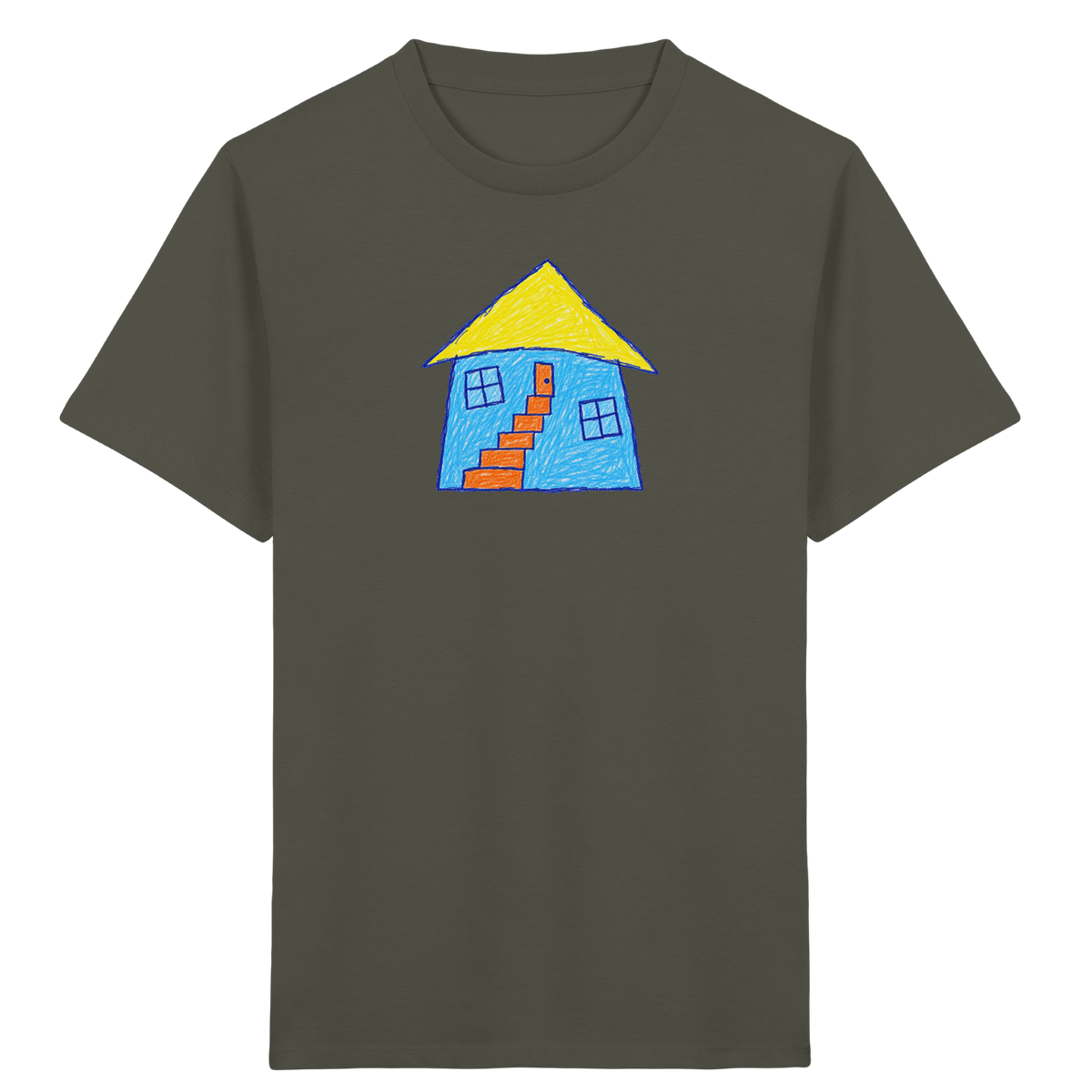 Blaues Treppenhaus Kinderzeichnung - Kinder Bio T-Shirt