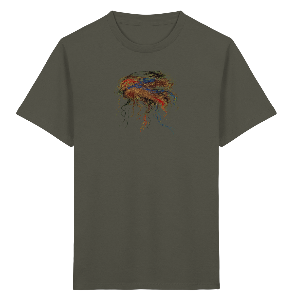 Khakifarbenes Kinder Bio T-Shirt mit abstraktem Quallen-Motiv