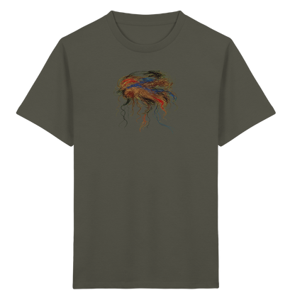 Khakifarbenes Kinder Bio T-Shirt mit abstraktem Quallen-Motiv