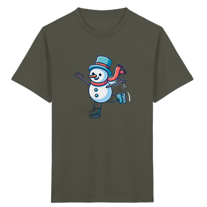 Schneemann auf Schlittschuhen – Kinder Bio-T-Shirt