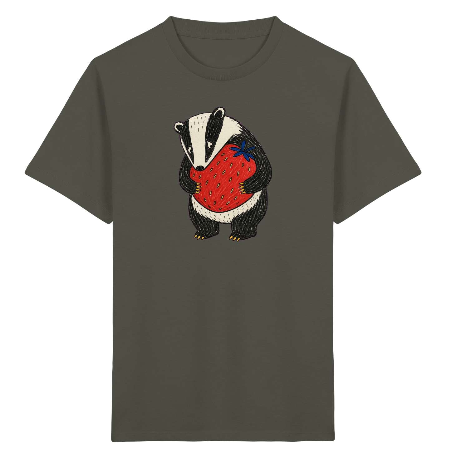 Süßer Dachs mit roter Erdbeere - Kinder Bio T-Shirt