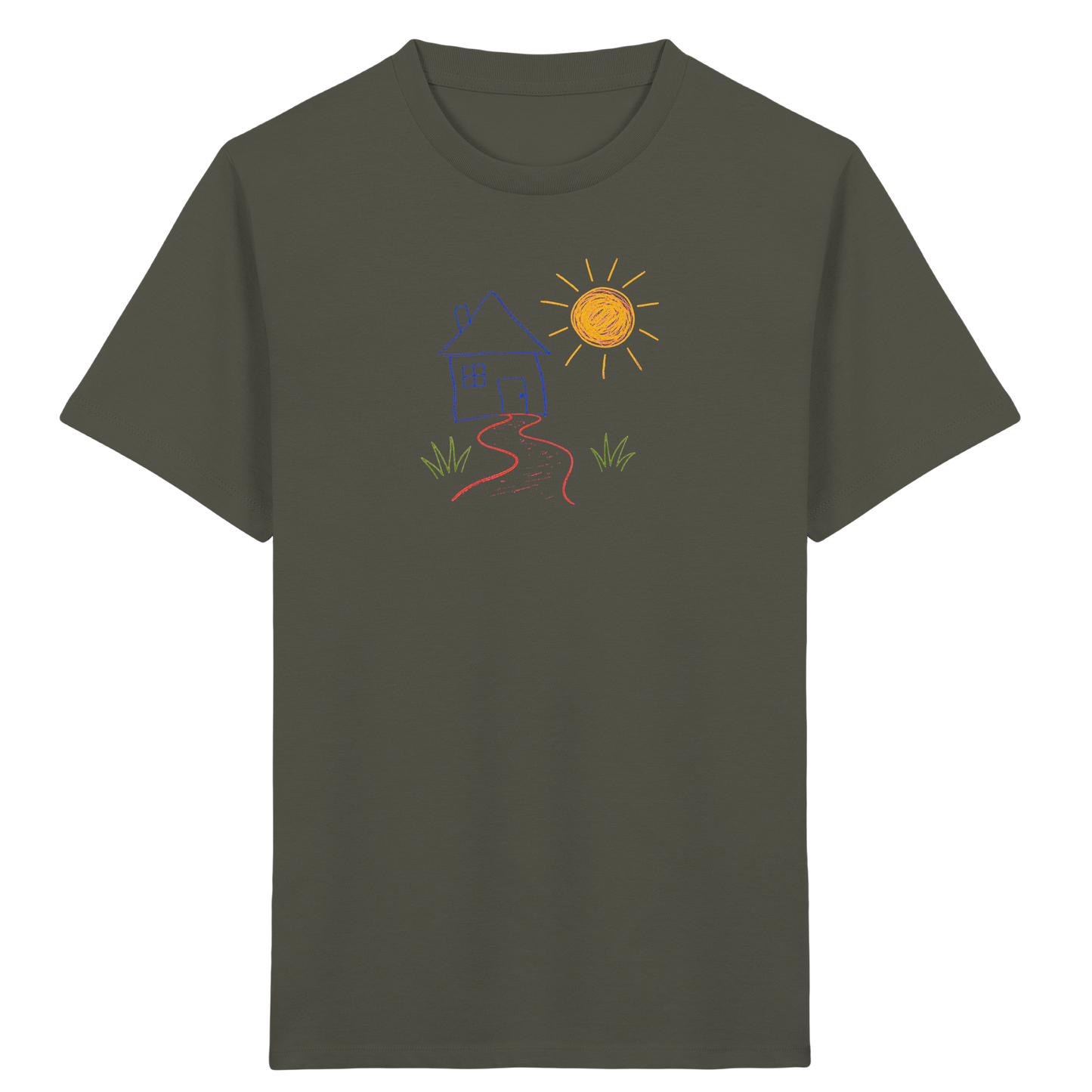 Kindershirt mit bunter Wachsmalstift Zeichnung - Kinder Bio T-Shirt