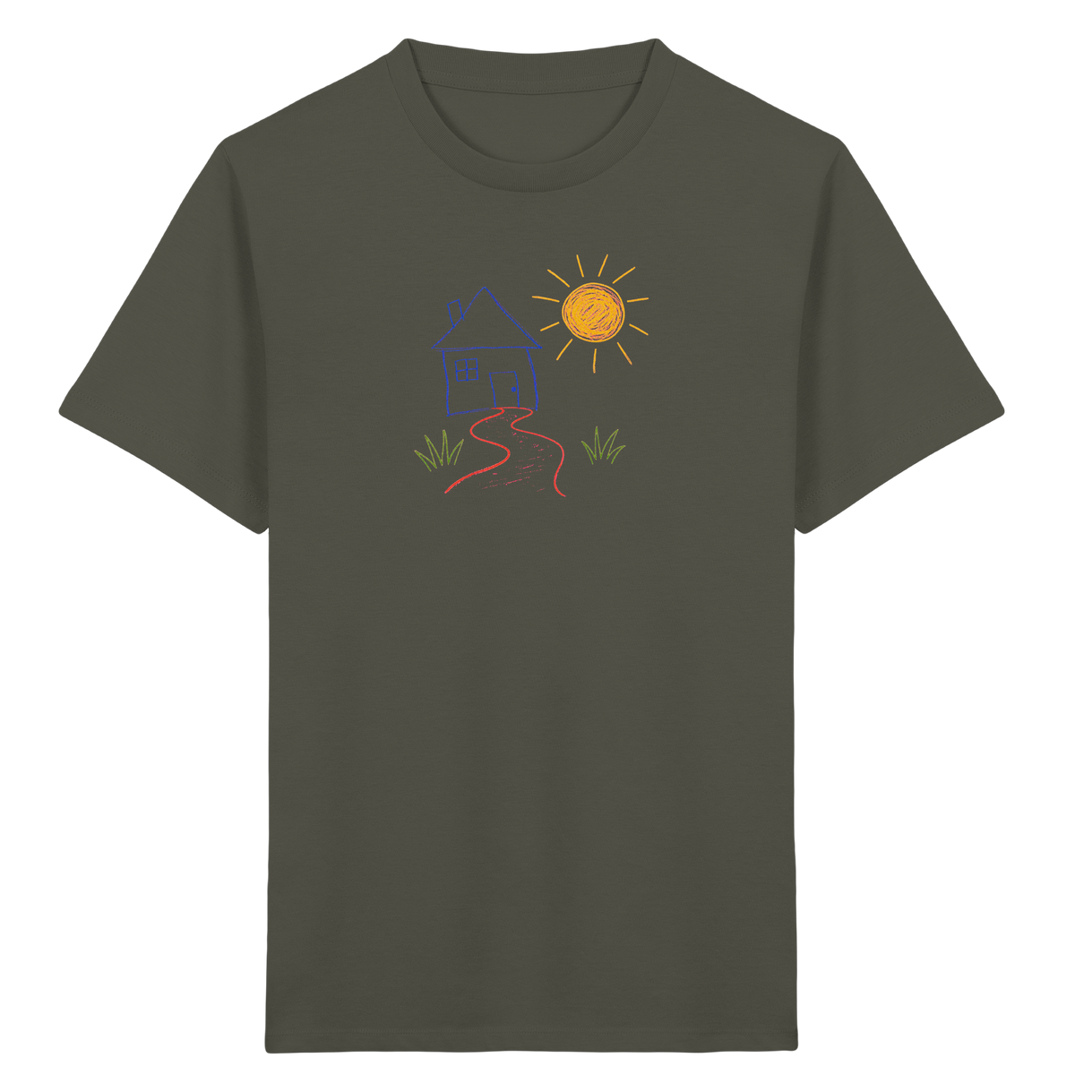 Kindershirt mit bunter Wachsmalstift Zeichnung - Kinder Bio T-Shirt