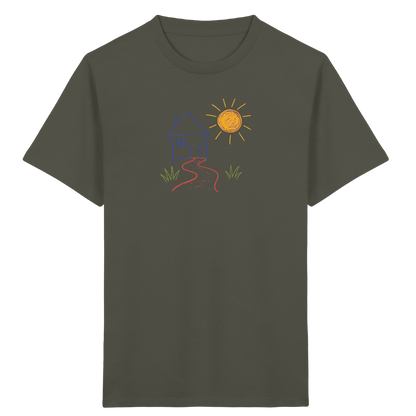 Kindershirt mit bunter Wachsmalstift Zeichnung - Kinder Bio T-Shirt