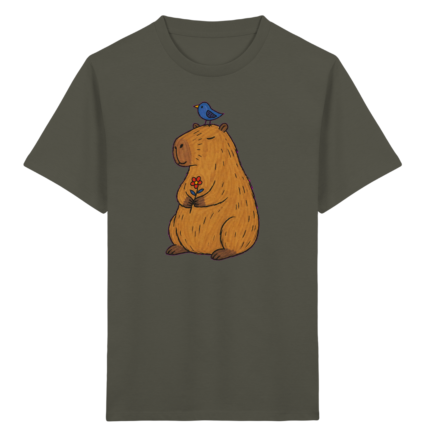 Süßes Capybara T-Shirt mit Vogel - Kinder Bio T-Shirt