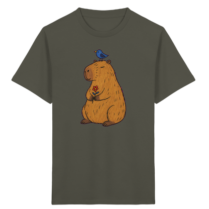 Süßes Capybara T-Shirt mit Vogel - Kinder Bio T-Shirt