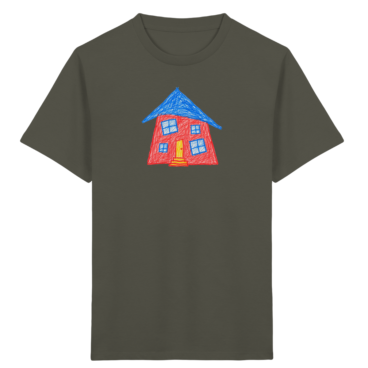 Korallenrotes Haus mit blauem Dach - Kinder Bio T-Shirt