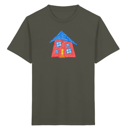 Korallenrotes Haus mit blauem Dach - Kinder Bio T-Shirt