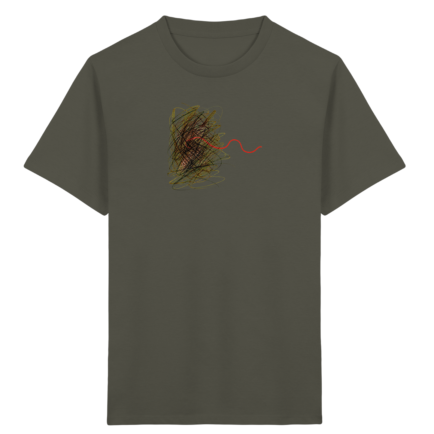 Abstraktes Kritzel-T-Shirt mit roter Linie - Kinder Bio T-Shirt