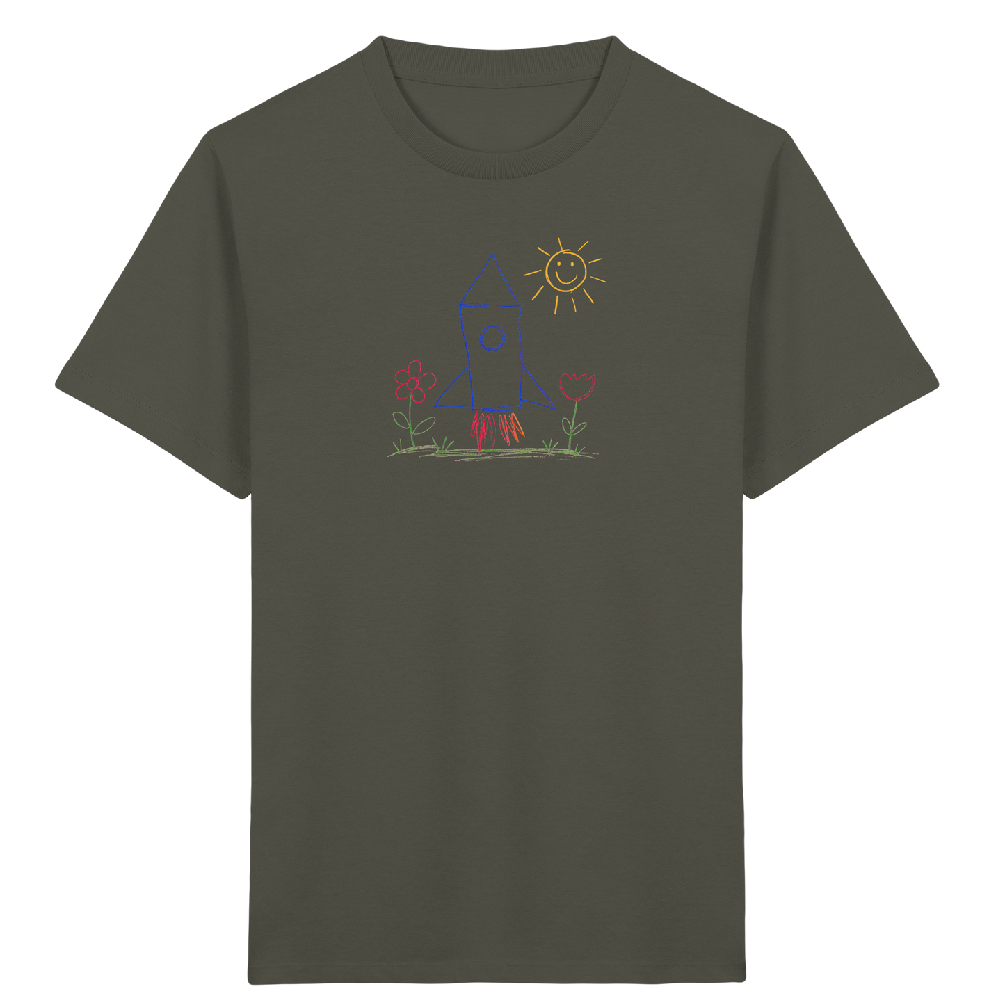 Fröhliches Raketen T-Shirt mit Kinderzeichnung - Kinder Bio T-Shirt