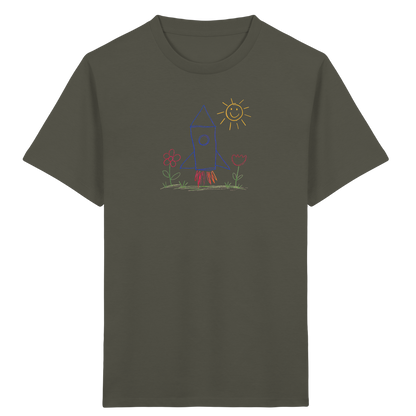 Fröhliches Raketen T-Shirt mit Kinderzeichnung - Kinder Bio T-Shirt