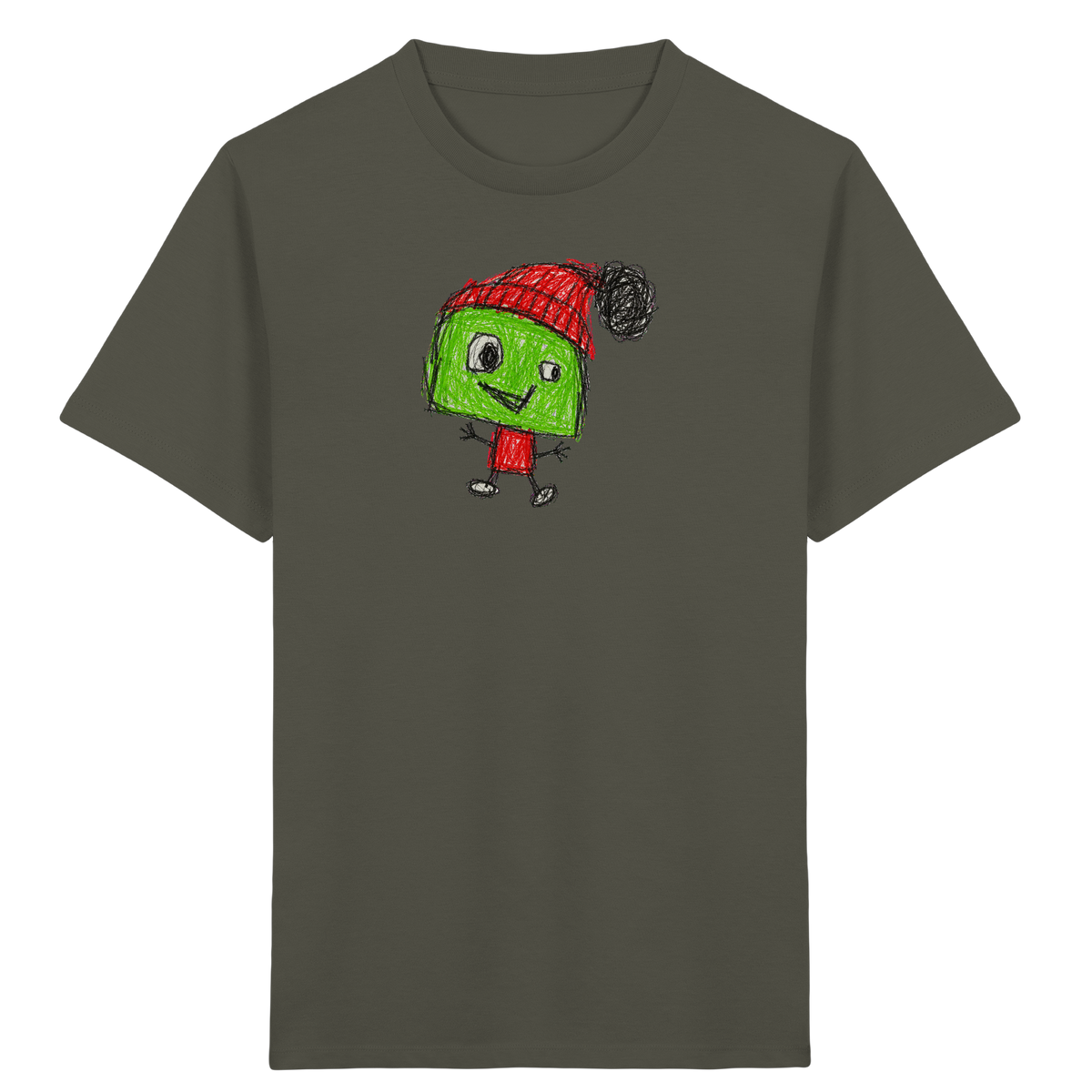 Kritzelkopf mit roter Bommelmütze - Kinder Bio T-Shirt