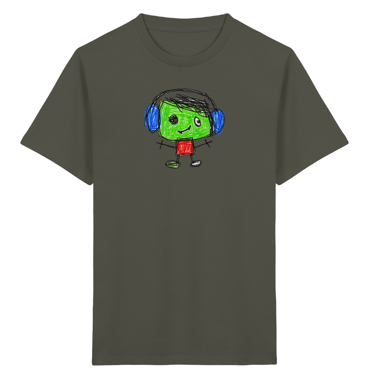 Kritzelkopf mit blauen Ohrenschützern - Kinder Bio T-Shirt