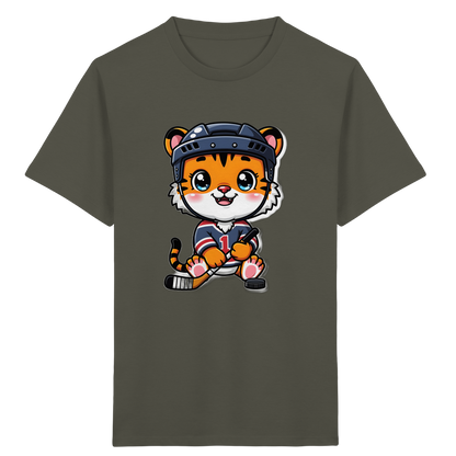 Eishockey-Tiger mit Hockeyschläger – Kinder Bio-T-Shirt