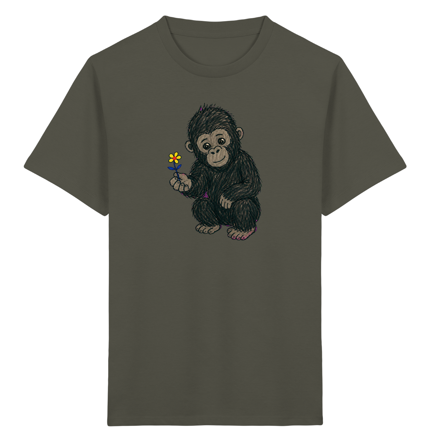 Süßes Gorilla Baby schenkt Blume - Kinder Bio T-Shirt