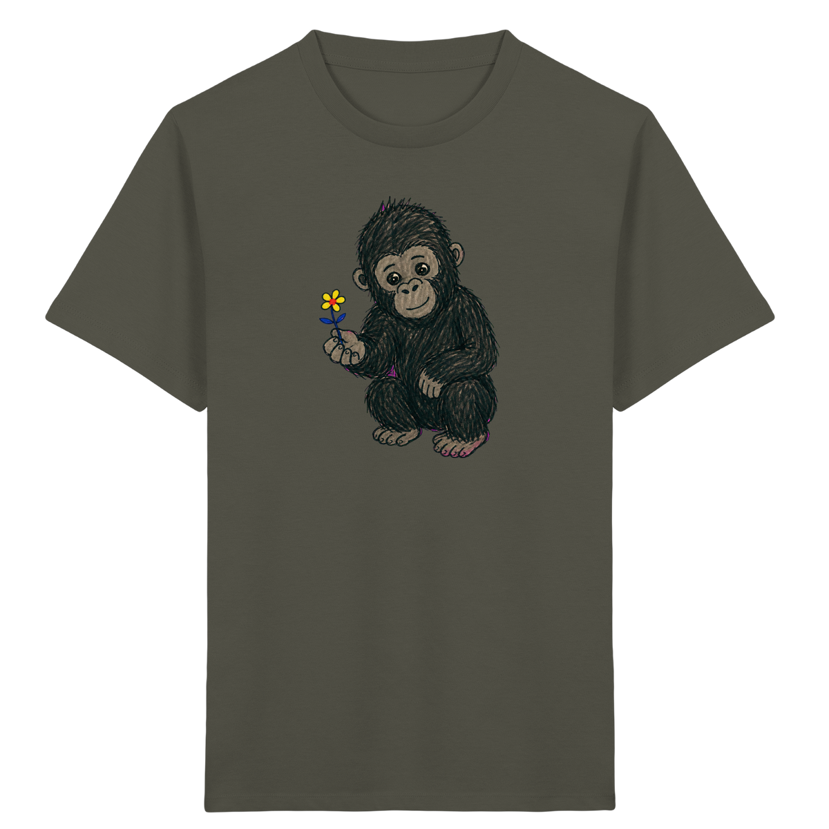 Süßes Gorilla Baby schenkt Blume - Kinder Bio T-Shirt