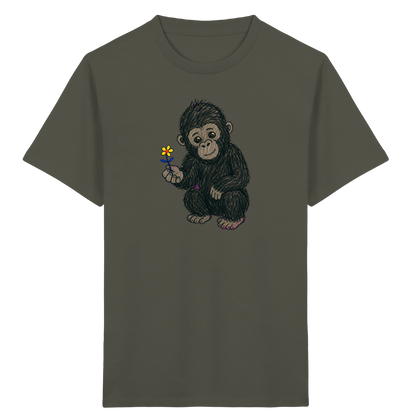 Süßes Gorilla Baby schenkt Blume - Kinder Bio T-Shirt
