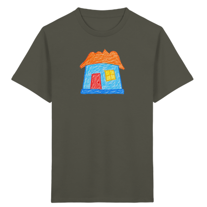 Himmelblaues Haus mit Wolkendach - Kinder Bio T-Shirt