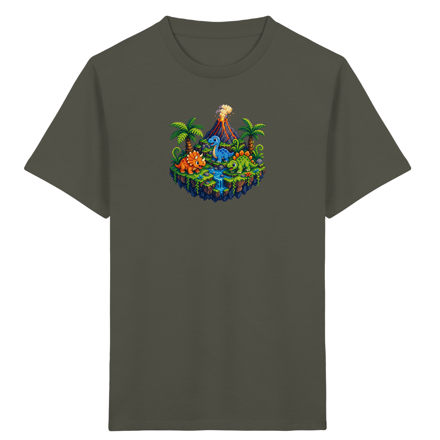 Cooles Dino Pixel Insel T-Shirt - Kinder Bio T-Shirt