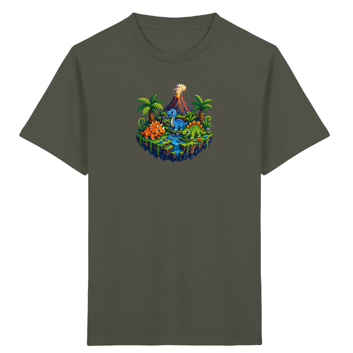 Cooles Dino Pixel Insel T-Shirt - Kinder Bio T-Shirt