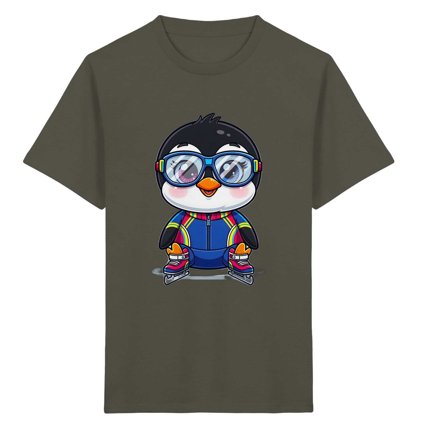 Fröhlicher Pinguin auf Schlittschuhen Kinder T-Shirt