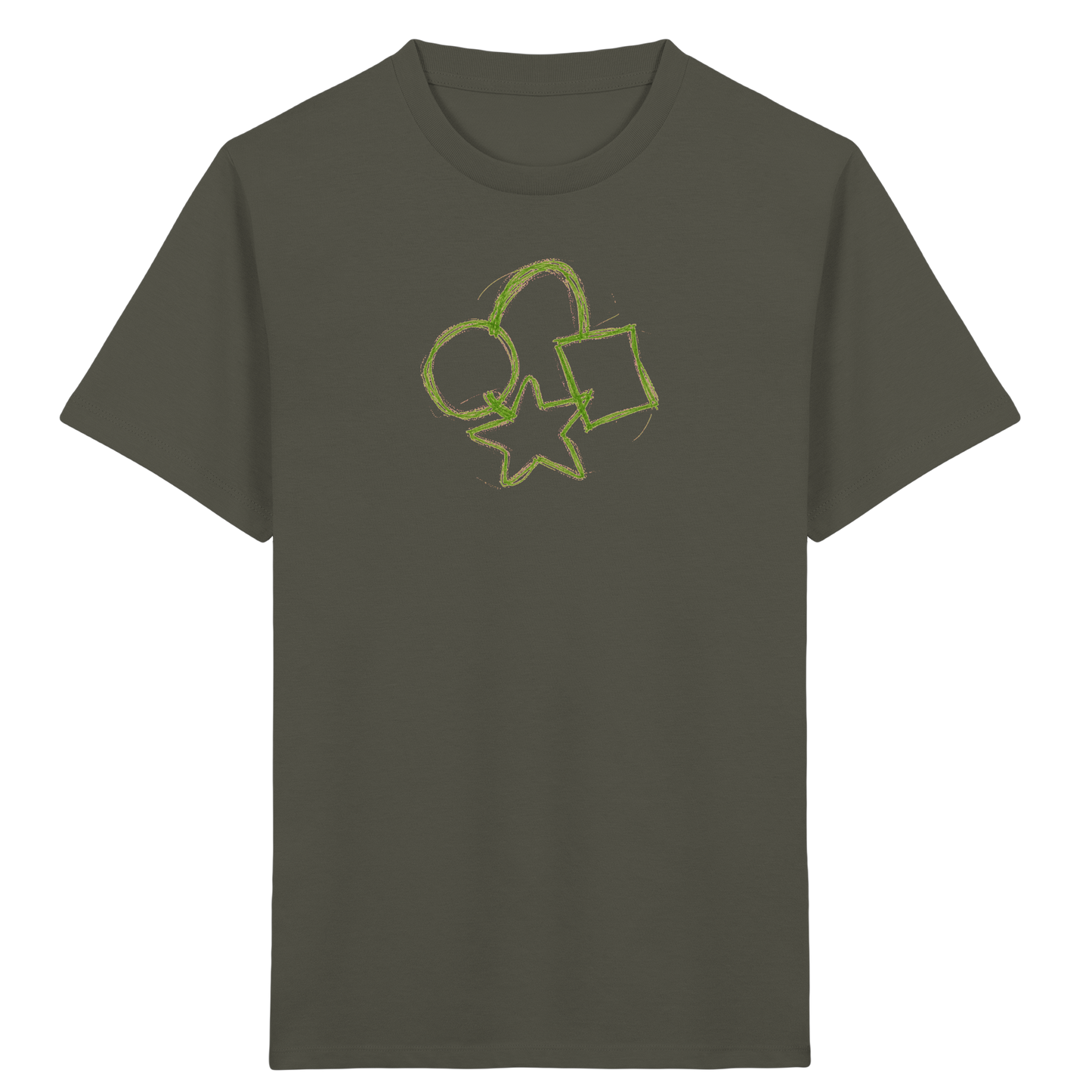 Grüne Formenfamilie mit Ranzen - Kinder Bio T-Shirt