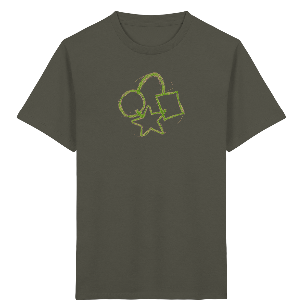 Grüne Formenfamilie mit Ranzen - Kinder Bio T-Shirt