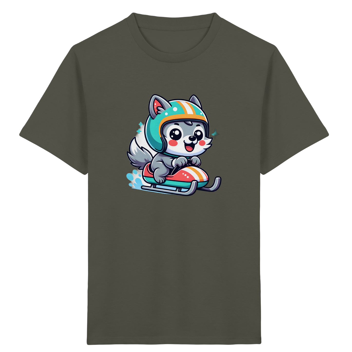 Cartoon Wolf Schlittenfahrt T-Shirt