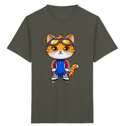 Kinder-T-Shirt mit Katze auf Schlittschuhen