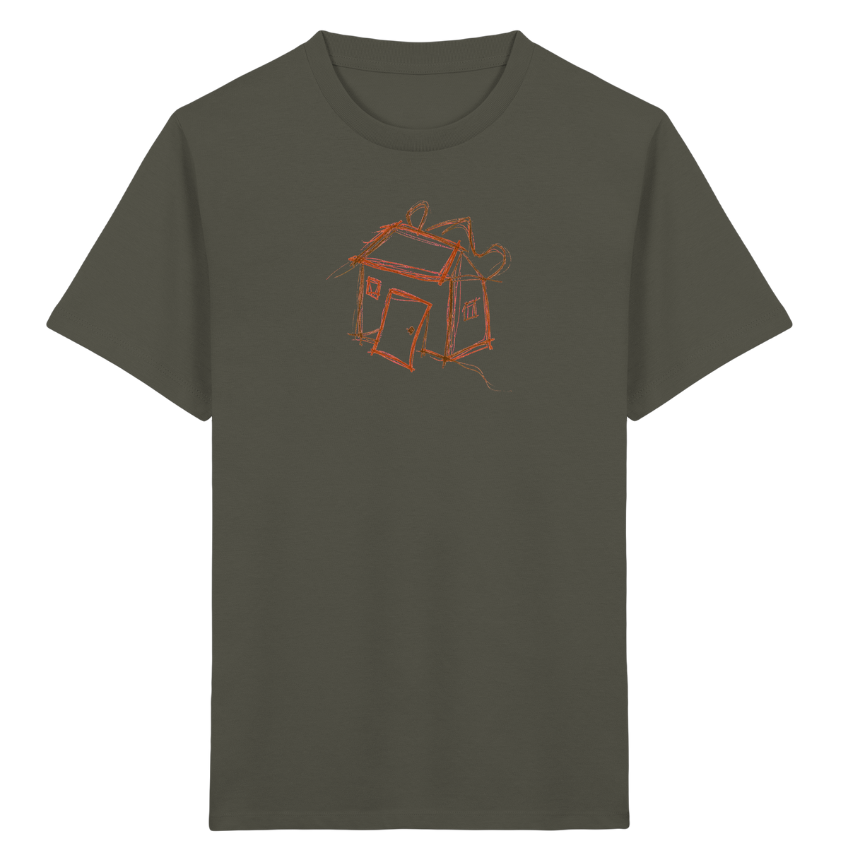 Kakaobraunes Ranzenhaus Motiv - Kinder Bio T-Shirt