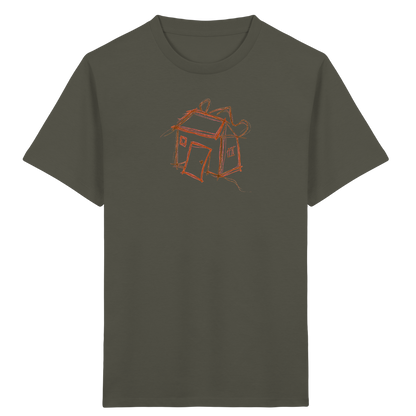 Kakaobraunes Ranzenhaus Motiv - Kinder Bio T-Shirt